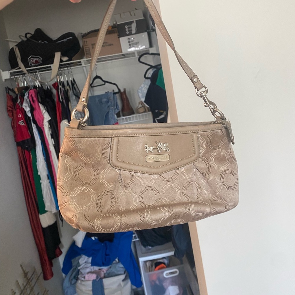 Coach Tan Classic Shoulder Bag with Signature Design